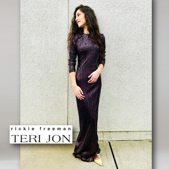 TERI JON 3/4 Sleeve Plum Sequin Sheath Gown   NEW!!! - Picture 4 of 15